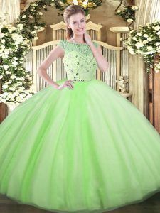 Artistic Yellow Green Sleeveless Tulle Zipper Quinceanera Gowns for Military Ball and Sweet 16 and Quinceanera
