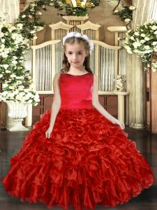 Red Sleeveless Organza Backless Pageant Gowns For Girls for Party and Wedding Party