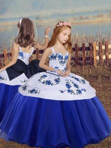 Popular Straps Sleeveless Organza Little Girl Pageant Dress Embroidery Lace Up