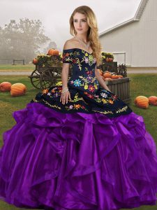 Fashion Organza Sleeveless Floor Length Quinceanera Gowns and Embroidery and Ruffles