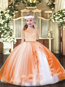 Floor Length Ball Gowns Sleeveless Orange Pageant Dress for Girls Zipper