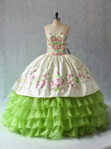 Green Sweetheart Neckline Ruffled Layers 15th Birthday Dress Sleeveless Lace Up