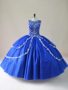 Suitable Scoop Sleeveless Zipper Sweet 16 Dresses Royal Blue Tulle