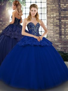 Captivating Royal Blue Ball Gowns Tulle Sweetheart Sleeveless Beading and Appliques Floor Length Lace Up Vestidos de Quinceanera