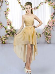 Chiffon Sleeveless High Low Dama Dress for Quinceanera and Beading