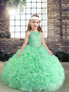 Column/Sheath Pageant Dress for Teens Apple Green Scoop Organza Sleeveless Floor Length Lace Up
