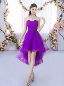 Delicate Eggplant Purple Lace Up Sweetheart Lace Damas Dress Tulle Sleeveless