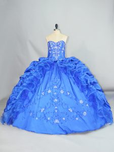 Sweetheart Sleeveless Vestidos de Quinceanera Floor Length Embroidery and Pick Ups Blue Taffeta