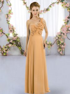 Comfortable Orange Empire Hand Made Flower Court Dresses for Sweet 16 Lace Up Chiffon Sleeveless Floor Length
