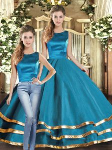 Floor Length Two Pieces Sleeveless Teal Sweet 16 Quinceanera Dress Lace Up