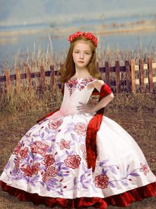 Sleeveless Embroidery Lace Up Kids Pageant Dress