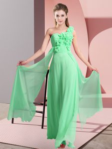 Green One Shoulder Lace Up Hand Made Flower Quinceanera Court of Honor Dress Sleeveless