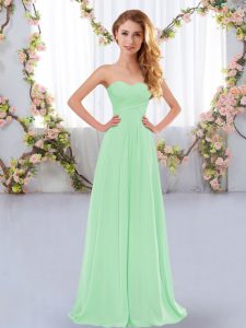Custom Fit Ruching Quinceanera Court Dresses Apple Green Lace Up Sleeveless Floor Length