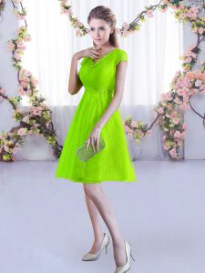 Free and Easy Yellow Green Lace Lace Up Quinceanera Court Dresses Cap Sleeves Mini Length Lace