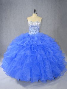 Customized Floor Length Ball Gowns Sleeveless Blue 15th Birthday Dress Lace Up
