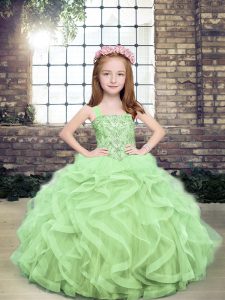 Best Ball Gowns Pageant Dress Wholesale Yellow Green Straps Tulle Sleeveless Floor Length Lace Up