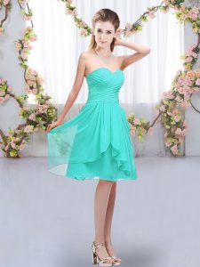 Turquoise Sleeveless Ruffles and Ruching Knee Length Quinceanera Dama Dress
