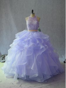 Fancy Lavender Sleeveless Organza Backless Quinceanera Gown for Sweet 16 and Quinceanera