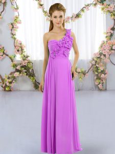 Lilac Quinceanera Dama Dress Wedding Party with Hand Made Flower One Shoulder Sleeveless Lace Up