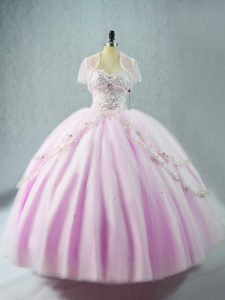 Floor Length Lilac Ball Gown Prom Dress Tulle Sleeveless Beading