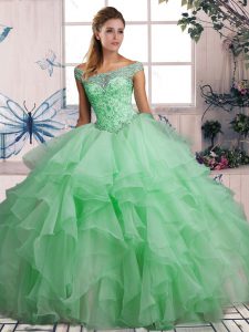 Custom Designed Ball Gowns Vestidos de Quinceanera Apple Green Off The Shoulder Organza Sleeveless Floor Length Lace Up