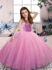 Floor Length Lace Up Pageant Dress Wholesale Lilac for Party and Wedding Party with Beading