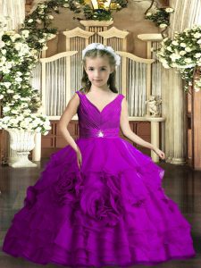 Super Sleeveless Beading and Ruching Backless Little Girl Pageant Dress