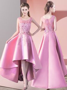 Traditional Lace Vestidos de Damas Baby Pink Zipper Sleeveless High Low