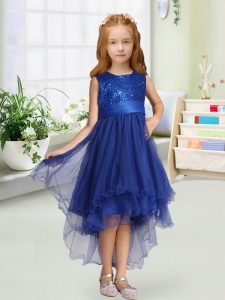 Trendy Royal Blue Zipper Scoop Sequins and Bowknot Child Pageant Dress Organza Sleeveless