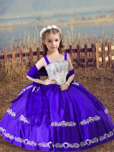 Ball Gowns Little Girls Pageant Dress Wholesale Purple Straps Satin Sleeveless Floor Length Lace Up