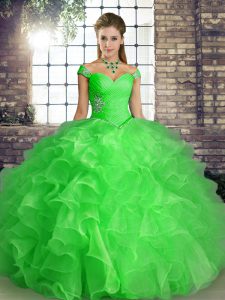 Glamorous Green Sleeveless Organza Lace Up Ball Gown Prom Dress for Military Ball and Sweet 16 and Quinceanera