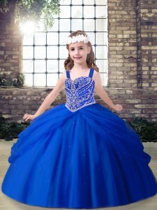 Simple Royal Blue Straps Lace Up Beading Little Girls Pageant Dress Wholesale Sleeveless