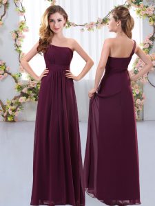 Stunning Floor Length Zipper Quinceanera Dama Dress Burgundy for Wedding Party with Ruching