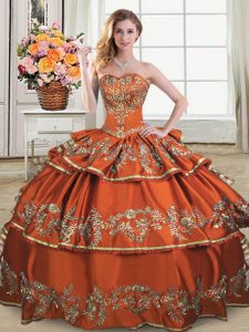 Rust Red Organza Lace Up Sweetheart Sleeveless Floor Length Military Ball Gowns Ruffles and Ruffled Layers
