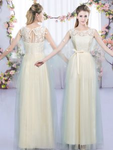 Exceptional Champagne Lace Up Court Dresses for Sweet 16 Lace and Bowknot Sleeveless Floor Length