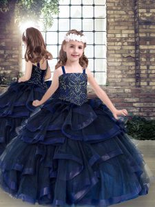 Hot Sale Sleeveless Lace Up Floor Length Beading and Ruffles Pageant Gowns For Girls