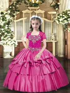 High Class Sleeveless Beading Lace Up Girls Pageant Dresses