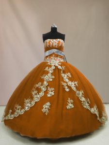 Colorful Brown Sleeveless Appliques Floor Length Quince Ball Gowns