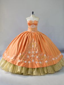 Flare Orange Sleeveless Floor Length Embroidery and Ruffled Layers Lace Up Quinceanera Dresses