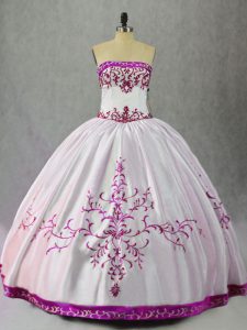 New Style White And Purple Ball Gowns Embroidery Ball Gown Prom Dress Lace Up Taffeta Sleeveless Floor Length
