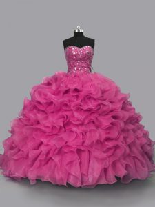 Excellent Organza Sleeveless Floor Length Party Dress for Girls and Beading