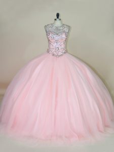 Charming Baby Pink Sleeveless Beading Lace Up Sweet 16 Dress