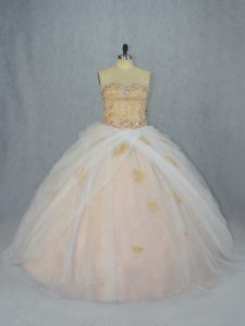 Champagne Lace Up Sweet 16 Dresses Beading and Appliques Sleeveless