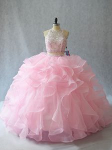 Beauteous Sleeveless Brush Train Beading and Ruffles Backless Quinceanera Gowns