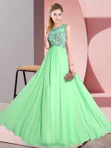Smart Green Quinceanera Court of Honor Dress Wedding Party with Beading and Appliques Scoop Sleeveless Backless