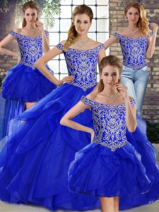 Dynamic Beading and Ruffles Quinceanera Dress Royal Blue Lace Up Sleeveless Brush Train