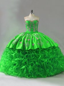Sleeveless Brush Train Embroidery and Ruffles Lace Up 15 Quinceanera Dress