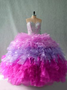 Attractive Multi-color Sleeveless Beading and Ruffles Floor Length 15 Quinceanera Dress