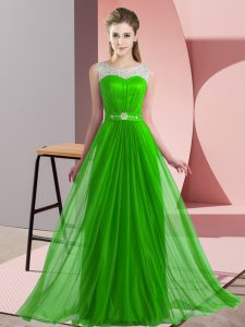 Stunning Green Lace Up Damas Dress Beading Sleeveless Floor Length