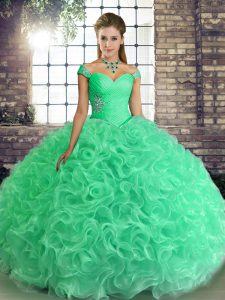 Turquoise Off The Shoulder Lace Up Beading Quinceanera Gown Sleeveless